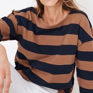 Madewell Striped Luxe Long-Sleeve Tee Size Medium, Navy and Brown